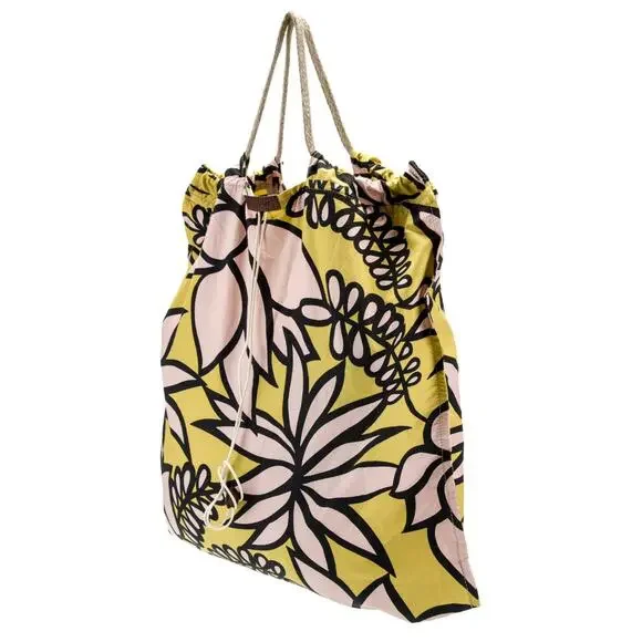 Marni Cloth Print Floral Tropical Palm Pink Yellow Tote Shoulder Bag 2010 Collab